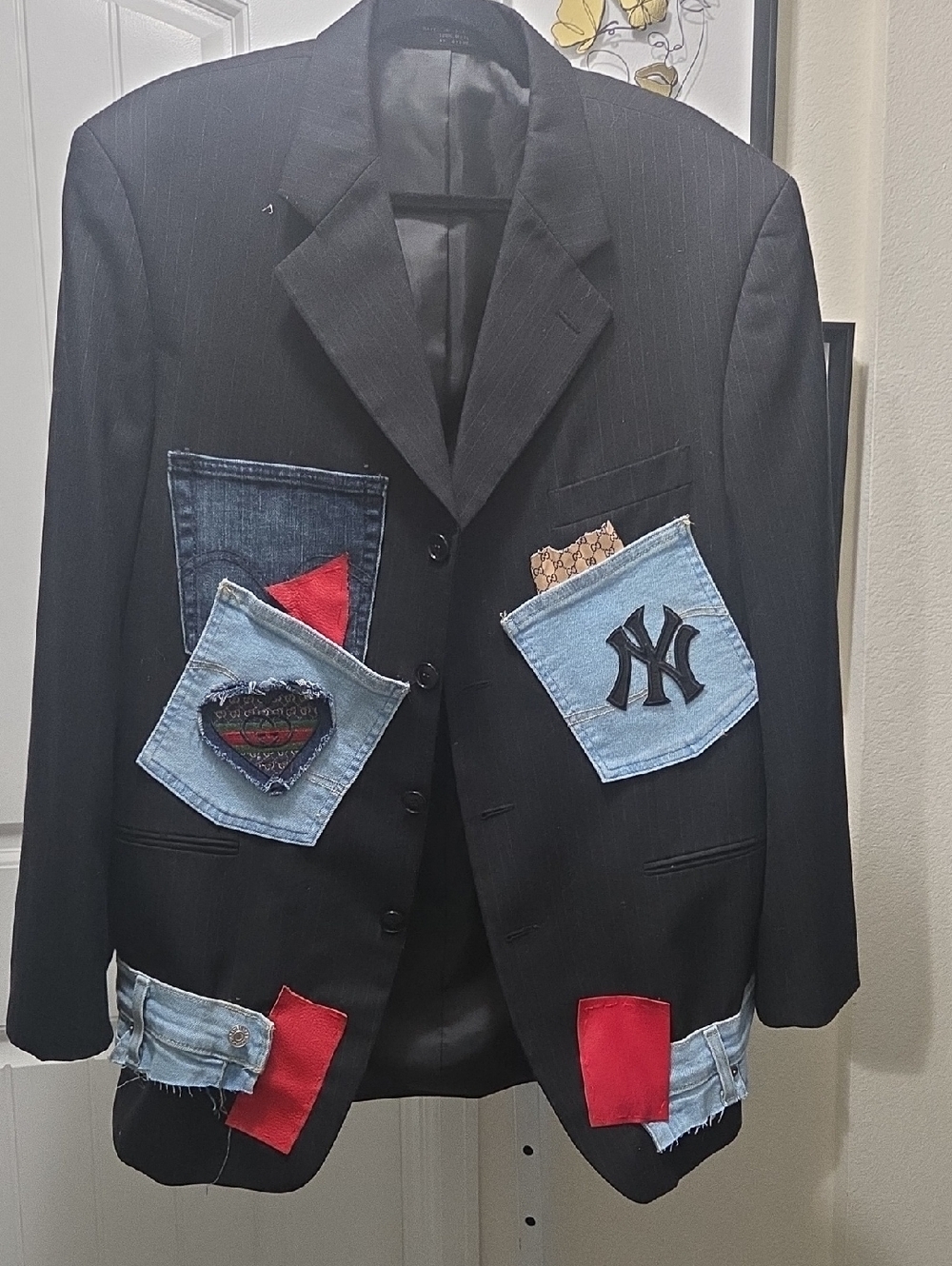 Black Blazer with Denim Patches